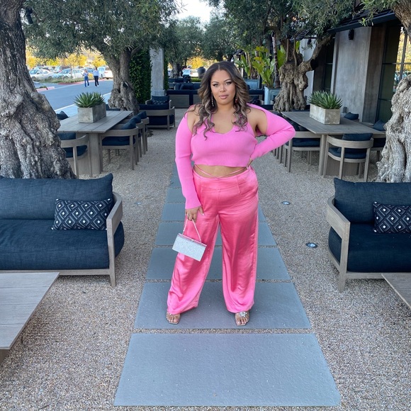 Forever 21 Pink Satin Wide Leg Pants - Picture 3 of 6